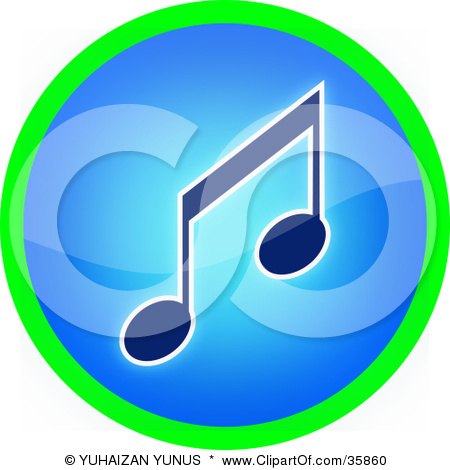 Clipart Illustration of a Green Ring Around A Blue Music Note Icon Button by YUHAIZAN YUNUS