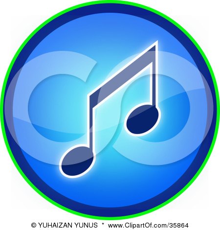 Clipart Illustration of a Blue Music Note Icon Button With A Thin Green Ring by YUHAIZAN YUNUS