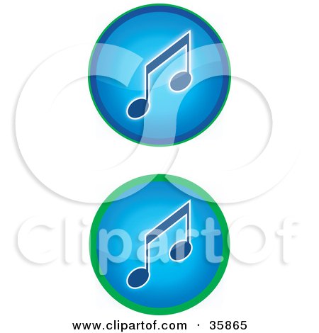 Clipart Illustration of a Set Of Two Blue Music Icon Buttons With Music Notes by YUHAIZAN YUNUS