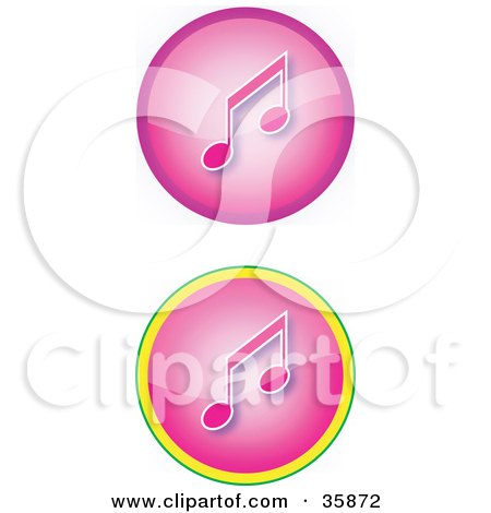 Clipart Illustration of a Set Of Two Pink Music Icon Buttons With Music Notes by YUHAIZAN YUNUS