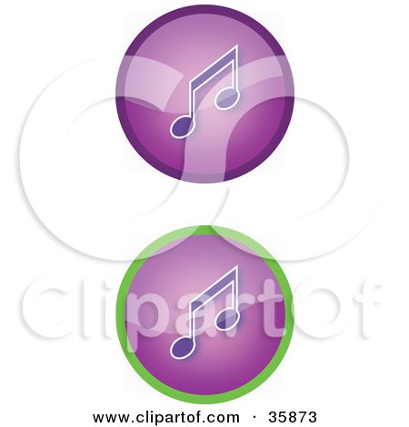 Clipart Illustration of a Set Of Two Purple Music Icon Buttons With Music Notes by YUHAIZAN YUNUS
