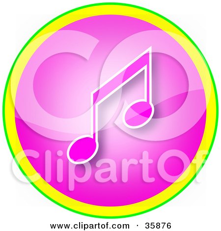 Clipart Illustration of a Pink Music Note Icon Button With Yellow And Green Trim by YUHAIZAN YUNUS
