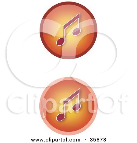 Clipart Illustration of a Set Of Two Gradient Orange Music Icon Buttons With Music Notes by YUHAIZAN YUNUS