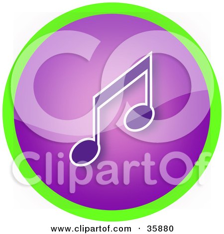 Clipart Illustration of a Shiny Purple Music Note Icon Button Circled In Green by YUHAIZAN YUNUS