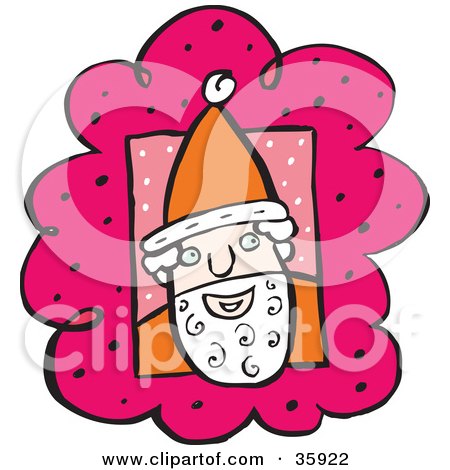 Clipart Illustration of Santa Wearing A Hat And Smiling, On A Pink And White Background by Lisa Arts
