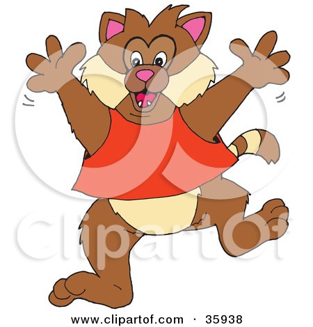 Clipart Illustration of a Hyper Brown Cat In A Shirt, Running Forward by Dennis Holmes Designs