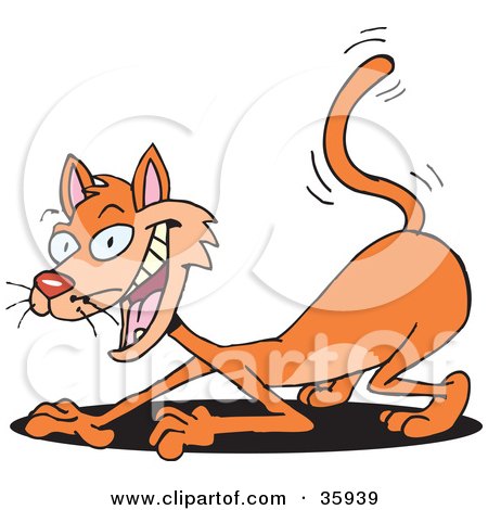 Clipart Illustration of a Devilish Orange Cat Scratching The Ground, With A Shadow by Dennis Holmes Designs