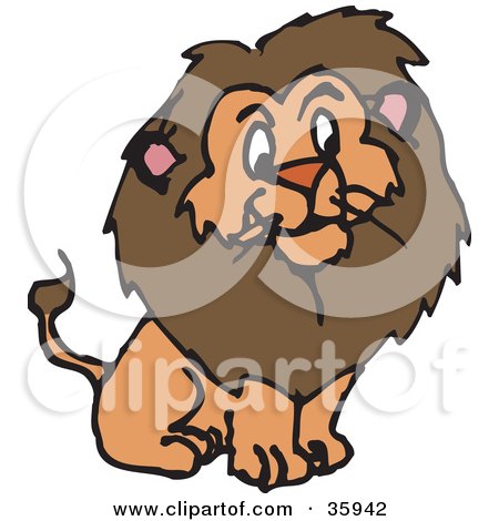 Clipart Illustration of a Furry Brown Male Lion With A Big Mane by Dennis Holmes Designs
