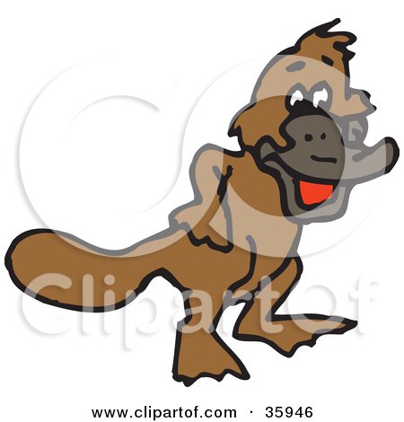 Clipart Illustration of a Laughing Brown Platypus by Dennis Holmes Designs