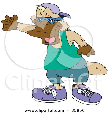 Clipart Illustration of a Cool Platypus In Clothes, Shoes, A Hat And Shades by Dennis Holmes Designs