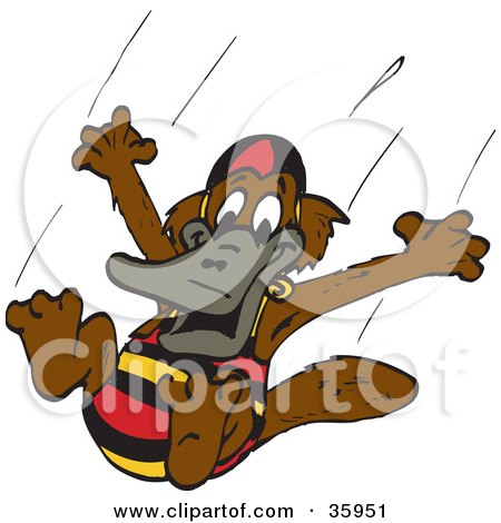 Clipart Illustration of a Platypus In A Swimsuit, Jumping Into A Pool by Dennis Holmes Designs