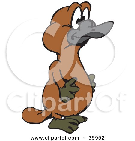 Clipart Illustration of a Brown Platypus In Profile, Standing And Facing Right by Dennis Holmes Designs