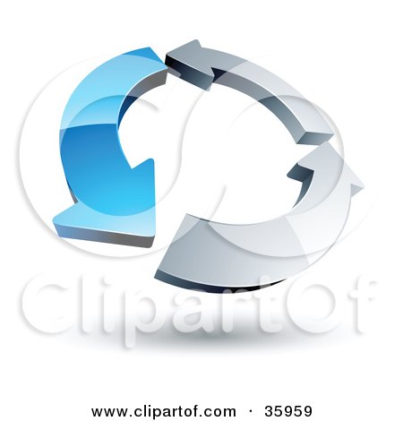 Clipart Illustration of a Pre-Made Logo Of A Circle Of One Blue Arrow And Two Chrome Arrows by beboy