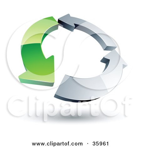 Clipart Illustration of a Pre-Made Logo Of A Circle Of One Green Arrow And Two Chrome Arrows by beboy