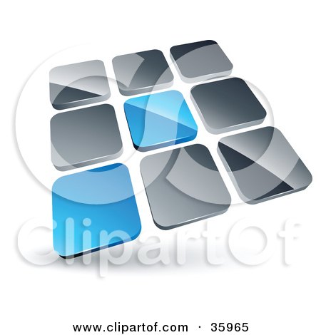 Clipart Illustration of a Pre-Made Logo Of Two Blue Tiles Standing Out From Rows Of Silver Tiles by beboy