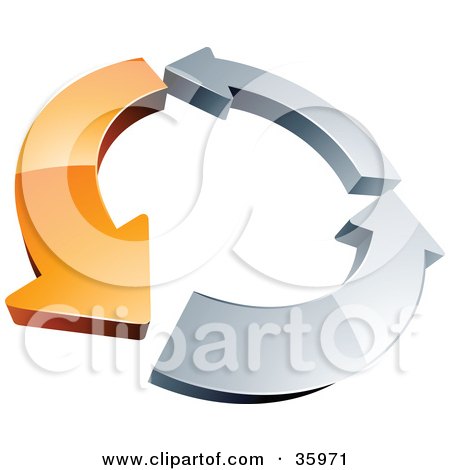 Clipart Illustration of a Pre-Made Logo Of A Circle Of One Orange Arrow And Two Chrome Arrow by beboy