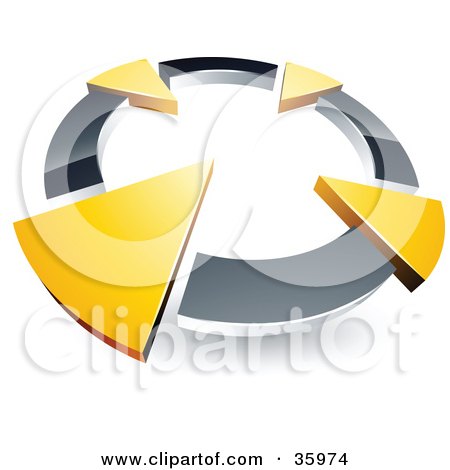 Clipart Illustration of a Pre-Made Logo Of A Chrome Circle With Four Green Arrows Pointing Inwards by beboy
