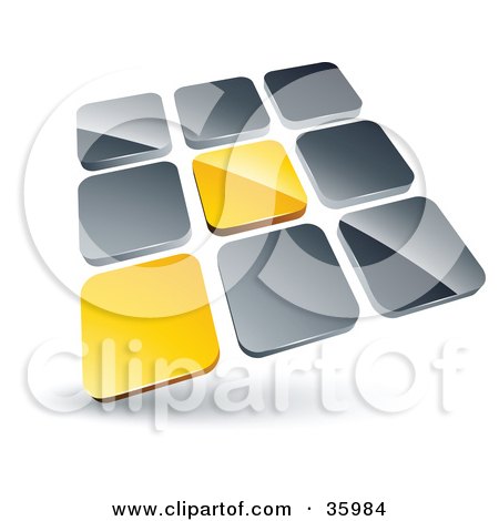 Clipart Illustration of a Pre-Made Logo Of Two Yellow Tiles Standing Out From Rows Of Silver Tiles by beboy