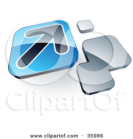 Clipart Illustration of a Pre-Made Logo Of An Arrow On A Blue Box Near Orange Squares by beboy
