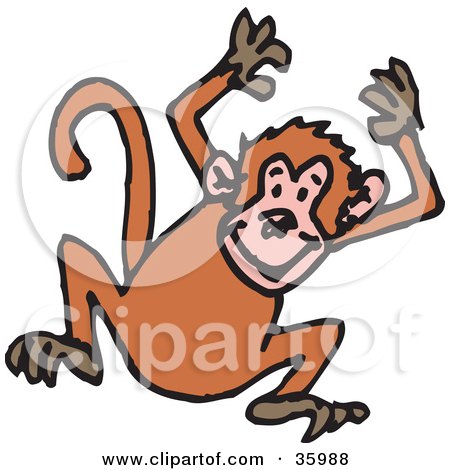 Clipart Illustration of a Hyper Monkey Jumping Up And Down With His Hands Above His Head by Dennis Holmes Designs