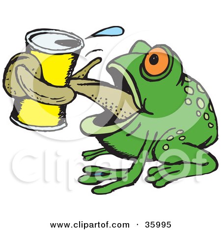 Clipart Illustration of a Thirsty Green Frog Grasping A Canned Beverage With His Tongue by Dennis Holmes Designs