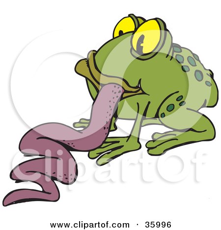 Clipart Illustration of a Green Spotted Frog With His Long Purple Tongue Hanging Out by Dennis Holmes Designs