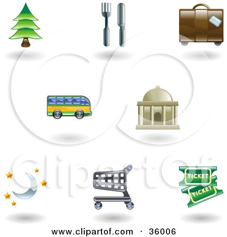 Clipart Illustration of a Set Of Nine Shiny Lodging And Travel Icons by AtStockIllustration