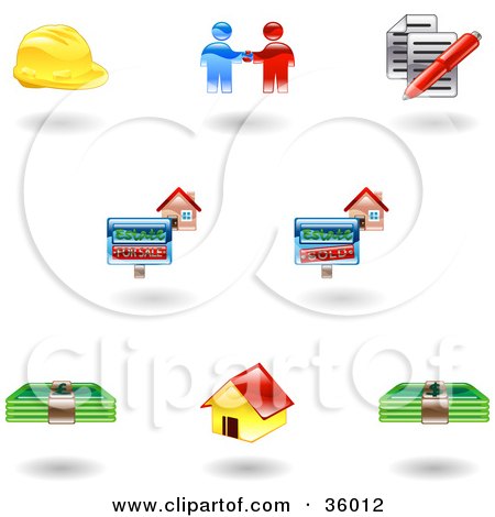 Clipart Illustration of a Set Of Nine Shiny Realty Icons by AtStockIllustration