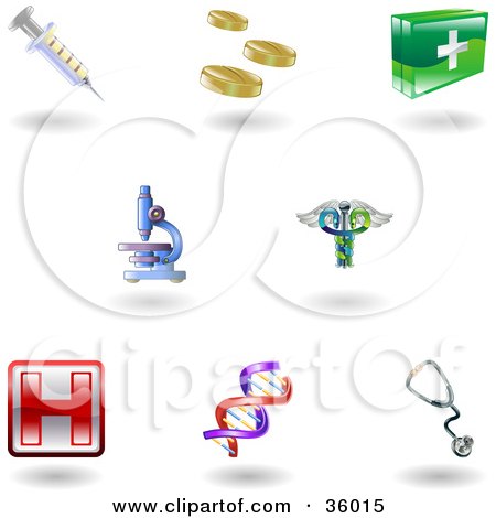 Clipart Illustration of a Set Of Nine Shiny Health Care Icons by AtStockIllustration
