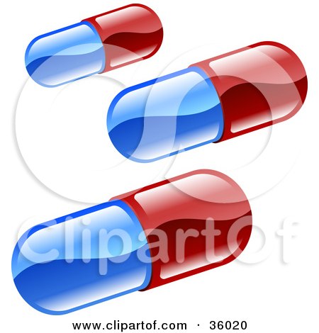 Clipart Illustration of Three Red And Blue Pills by AtStockIllustration