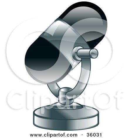 Clipart Illustration of a Black And Chrome Desk Microphone by AtStockIllustration