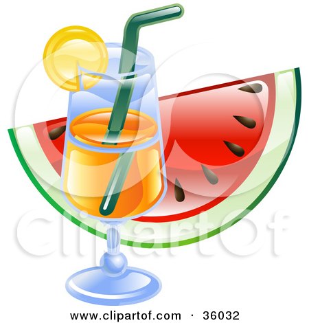 Clipart Illustration of a Cocktail Glass In Front Of A Slice Of Watermelon by AtStockIllustration