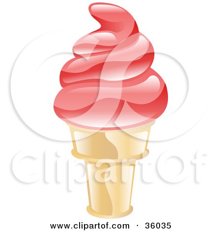 Clipart Illustration of Shiny Strawberry Ice Cream On A Cone by AtStockIllustration