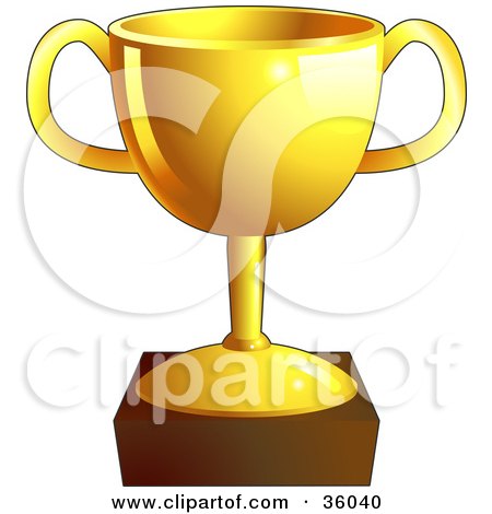 Clipart Illustration of a Shiny Gold Trophy Cup On A Pedestal by AtStockIllustration
