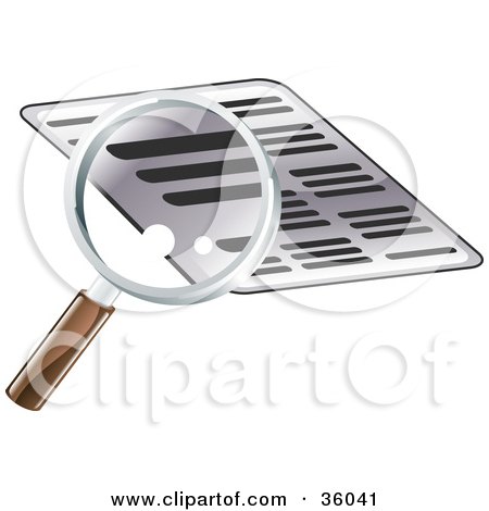 Clipart Illustration of a Magnifying Glass Researching A Document by AtStockIllustration