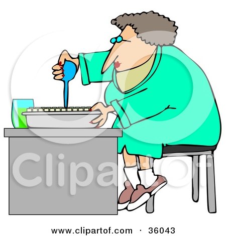 Clipart Illustration of a Female Scientist Sitting On A Stool And Filling Sample Tubes For Scientific Research by djart