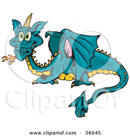 Clipart Illustration of a Teal Dragon With An Orange Belly And Green ...