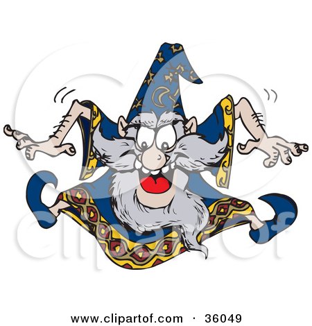 Clipart Illustration of an Excited Wizard Leaping Up Into The Air by Dennis Holmes Designs