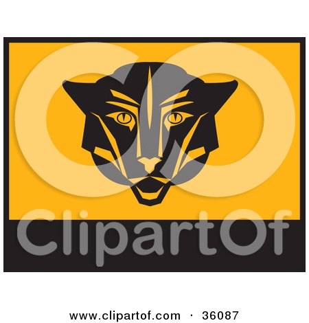 Clipart Illustration of a Black And Orange Banner Or Flag With A Puma Face by Eugene