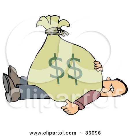 Clipart Illustration of a Man Stuck Under A Heavy Bag Of Money by djart