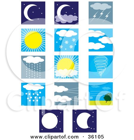 Clipart Illustration of a Set Of Weather Condition Scenes by Maria Bell