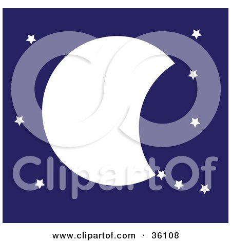 Clipart Illustration of a Moon With Stars in a Blue Night Sky by Maria Bell