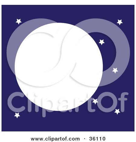 Clipart Illustration of a Full Moon In A Blue Starry Night Sky by Maria Bell