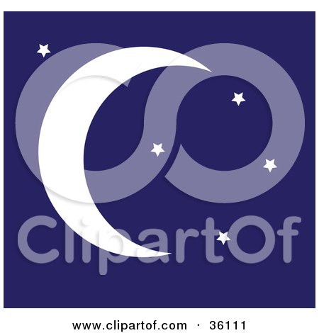 Clipart Illustration of a Crescent Moon In A Blue Starry Night Sky by Maria Bell