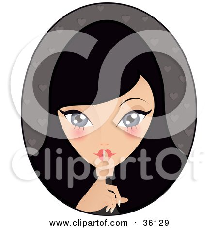 Clipart Illustration of a Pretty Black Haired Caucasian Woman Hushing The Viewer by Melisende Vector