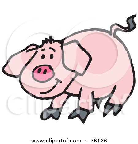 Clipart Illustration of a Shy Pink Piggy by Dennis Holmes Designs