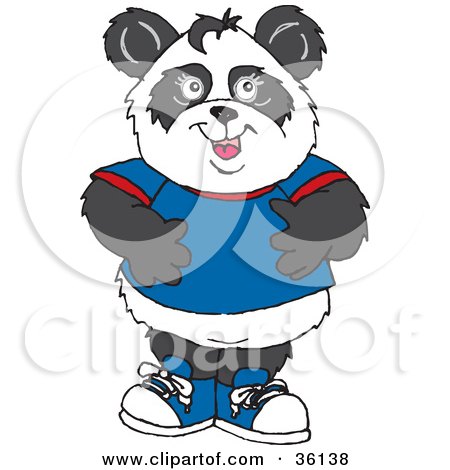 Clipart Illustration of a Friendly Male Panda Dressed In Blue by Dennis Holmes Designs