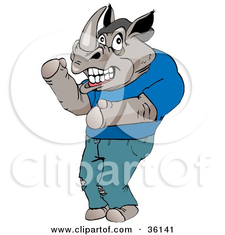 Clipart Illustration of a Casual Dancing Male Rhino by Dennis Holmes Designs