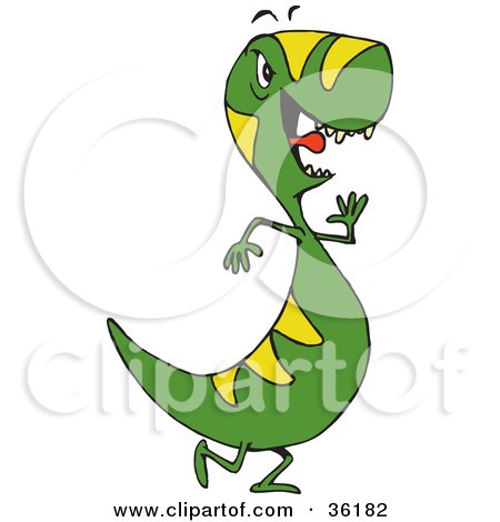 Clipart Illustration of a Fussy Green And Yellow Tyrannosaurus Rex by Dennis Holmes Designs