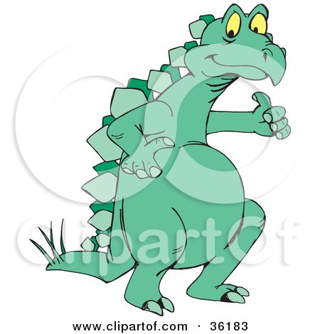 Clipart Illustration of a Green Stegosaur Giving The Thumbs Up by Dennis Holmes Designs